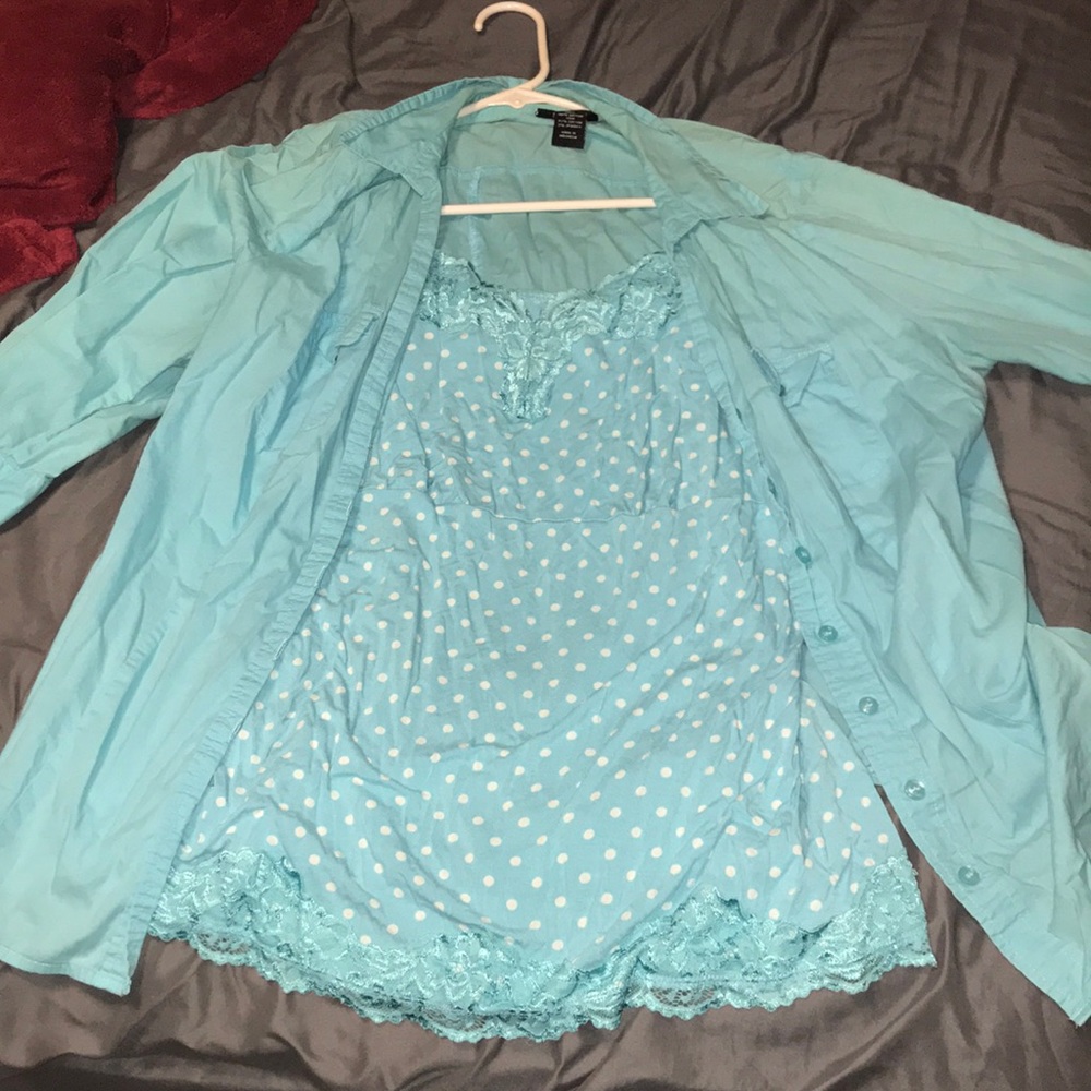 Blue polka dot button up